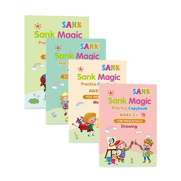 KidBook, 4-delni set delovnih zvezkov za pisanje in risanje z magičnim pisalom, ki se samodejno izbriše - Image 1