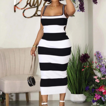 Črno-bela črtasta obleka, STRIPDRESS - Image 3
