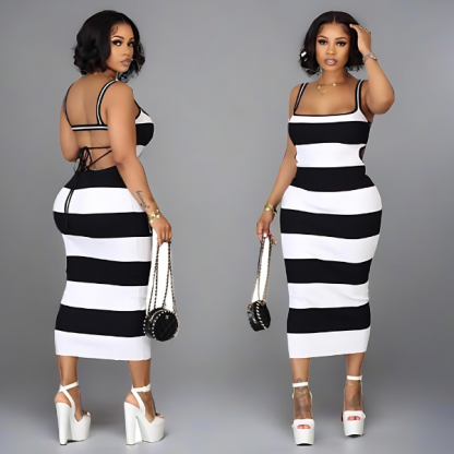 Črno-bela črtasta obleka, STRIPDRESS - Image 4