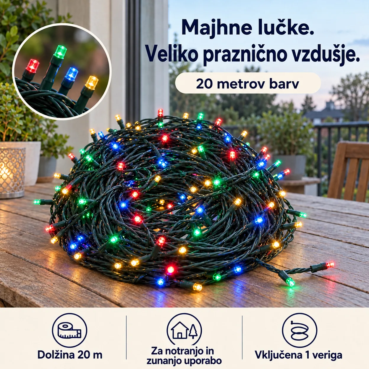20mLL, večbarvna praznična svetlobna veriga - Image 1