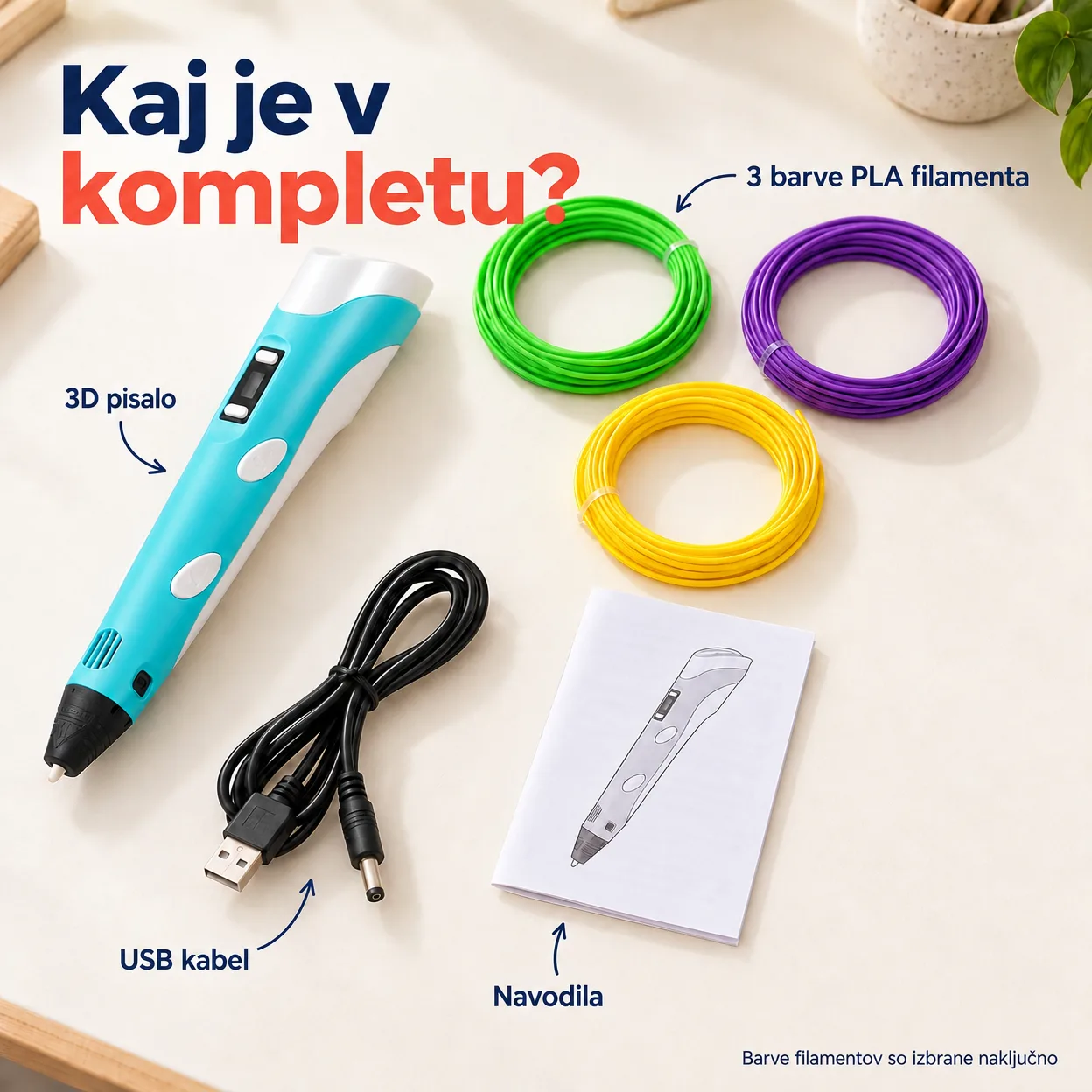Inovativno pisalo za ustvarjanje 3D risb v 3 različnih barvah 3DPen - Image 2