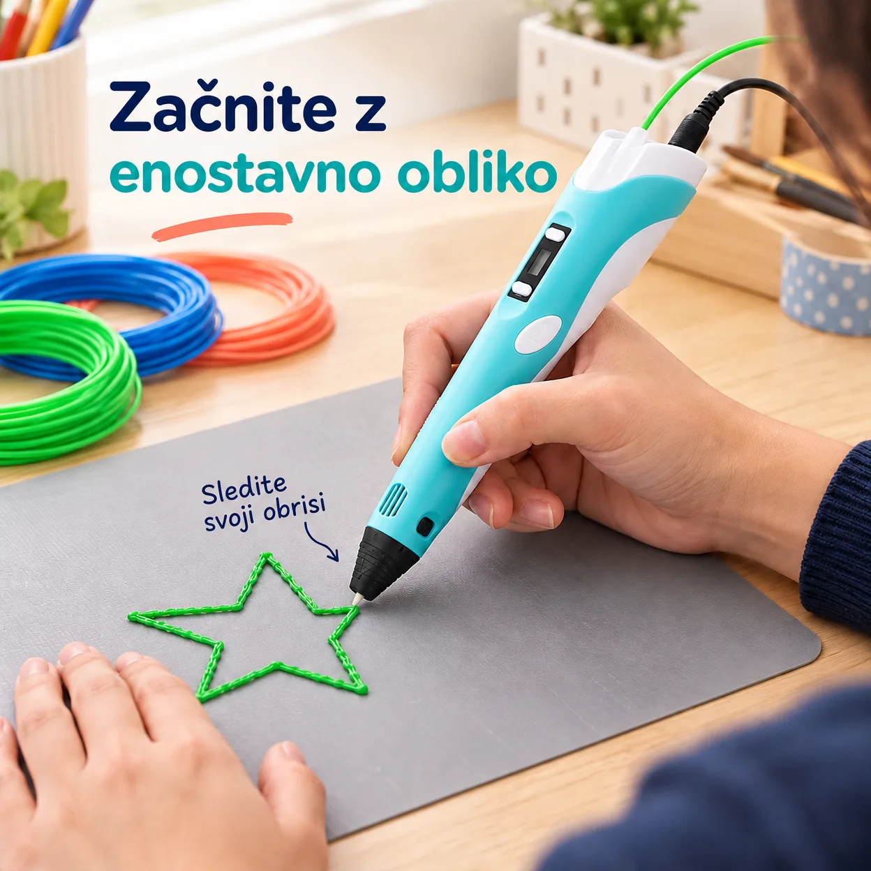 Inovativno pisalo za ustvarjanje 3D risb v 3 različnih barvah 3DPen - Image 3