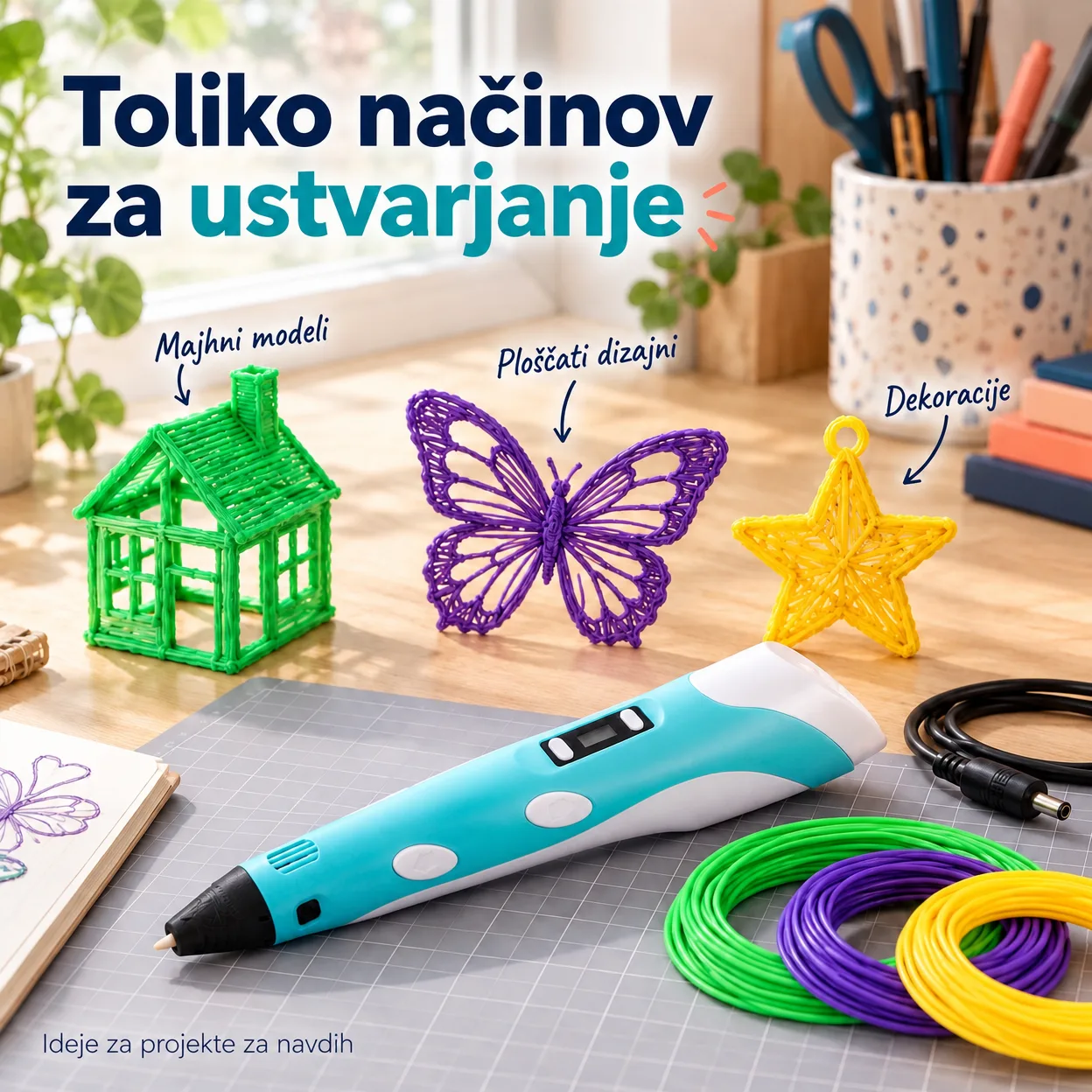 Inovativno pisalo za ustvarjanje 3D risb v 3 različnih barvah 3DPen - Image 7