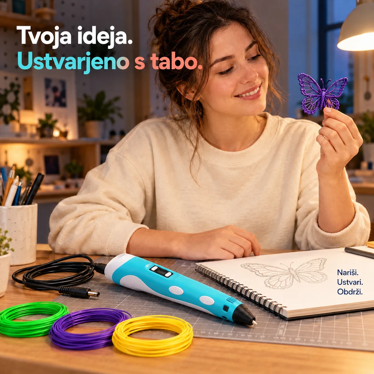 Inovativno pisalo za ustvarjanje 3D risb v 3 različnih barvah 3DPen - Image 8