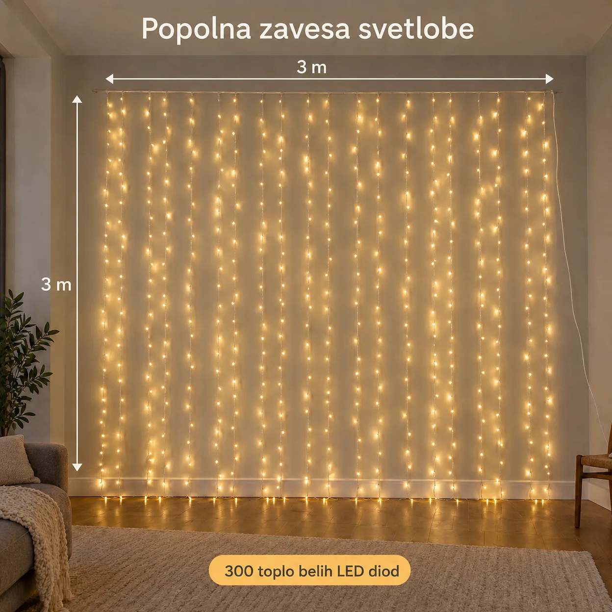 CurtainLED, zavesa s 300 LED lučmi (3x3m) - Image 3