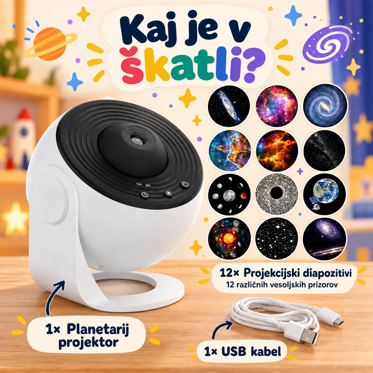Planetarium, nočni projektor, ki prikaže 12 različnih vrst galaksij, ozvezdij in planetov - Image 2
