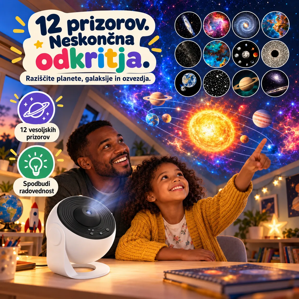 Izbirate lahko med 12 različnimi vrstami prikazov zvezdnatega neba!